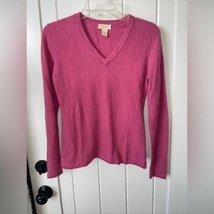 Simply Cashmere 100% Cashmere Pink V neck Pullover Sweater Medium